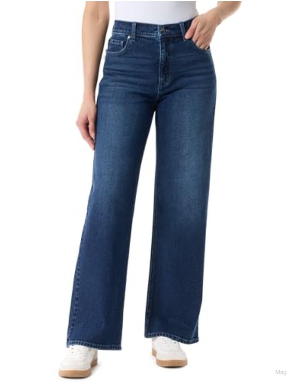Relaxed High Rise Wide Leg Zip Front 5 Pocket Jeans Cotton Spandex 32